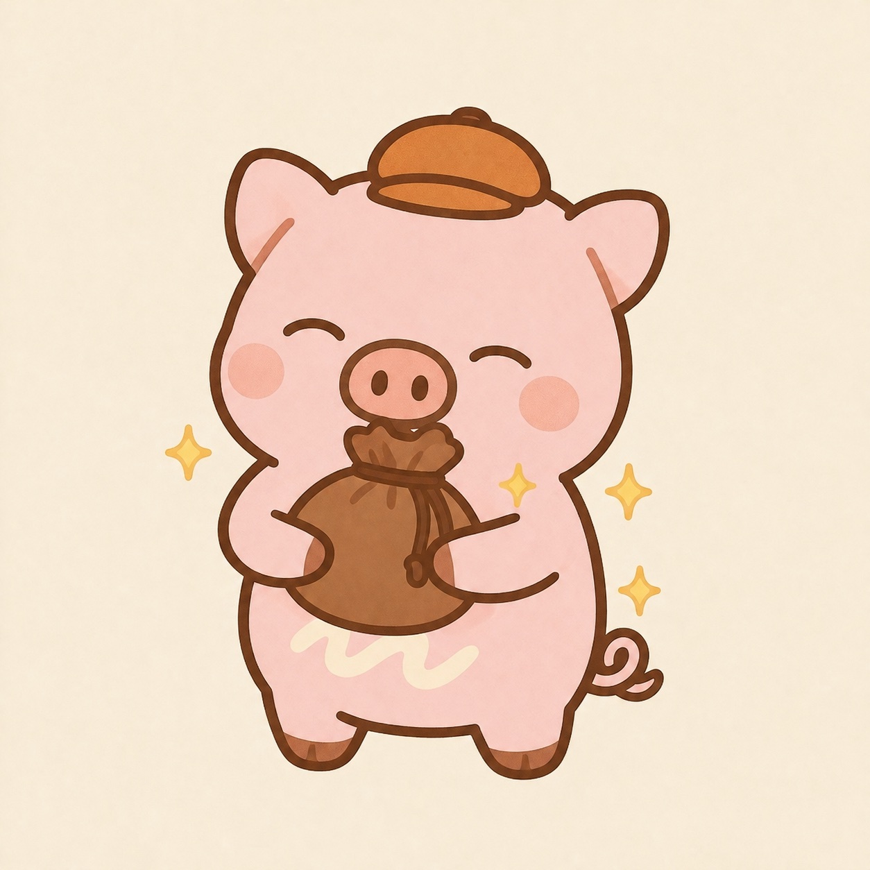 小さな巾着袋を大事に抱えるとんマヨのイラスト