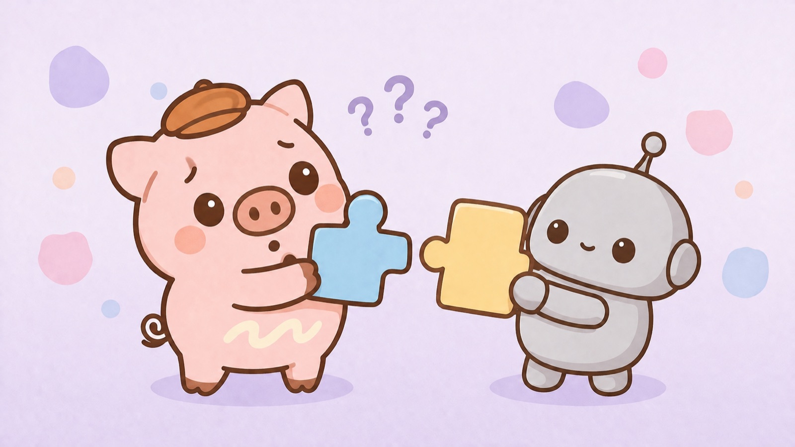 とんマヨとAIが形の違うパズルのピースを持っていて噛み合わないイラスト